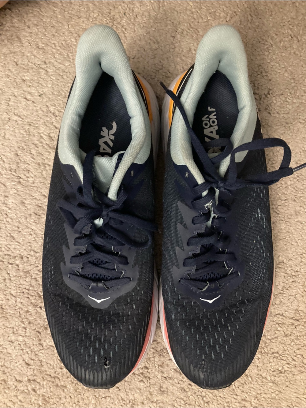 Hoka Clifton’s Men’s Navy Running Shoes with Light Mint Lining